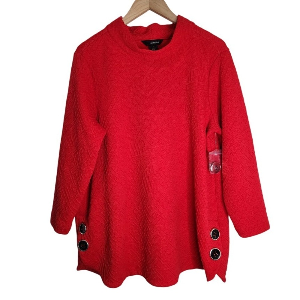 Ali Miles‎ Sweater Tunic Women's Large Buttons Artsy Lagen Red NWOT